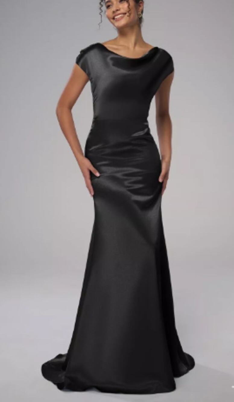 AW BRIDAL SZ 2 XS black Louie satin bridesmaid wedding party maxi dress 0B18